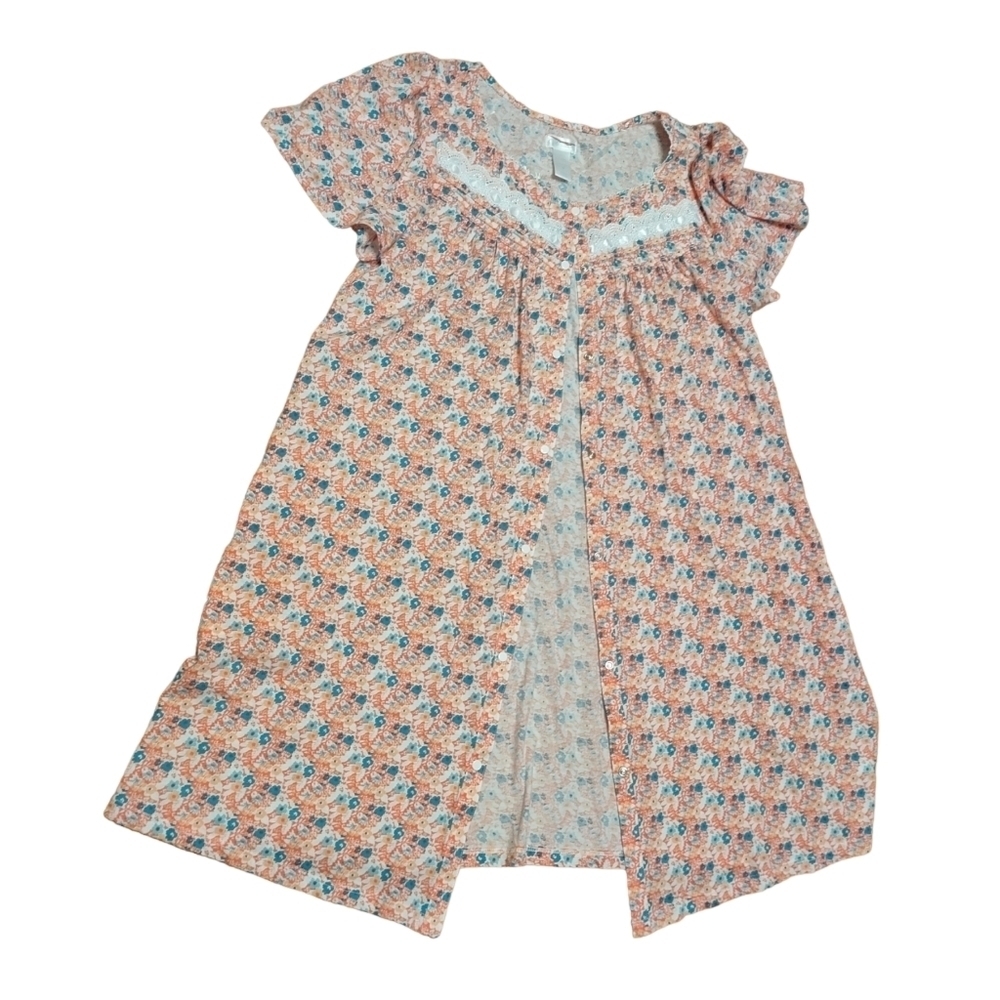 Adonna Sleepwear Full Button Gown Island Floral Small NWT Orange Lace